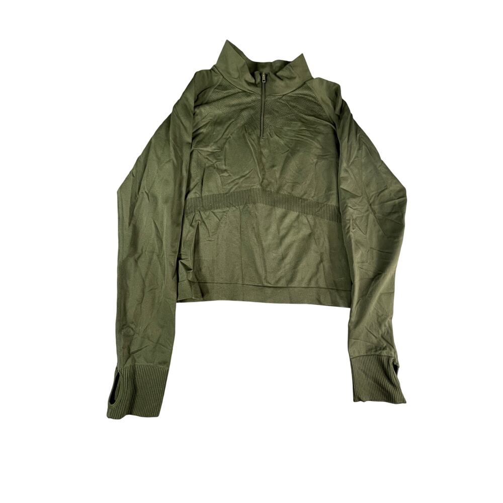Pink Active Jacket Womens Medium / Large Green 1/4 Zip Thumbhole Running Cropped